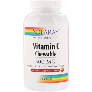 Solaray, Vitamina C Mastigável, Aroma Natural de Cereja, 500 mg, 100 Pastilhas