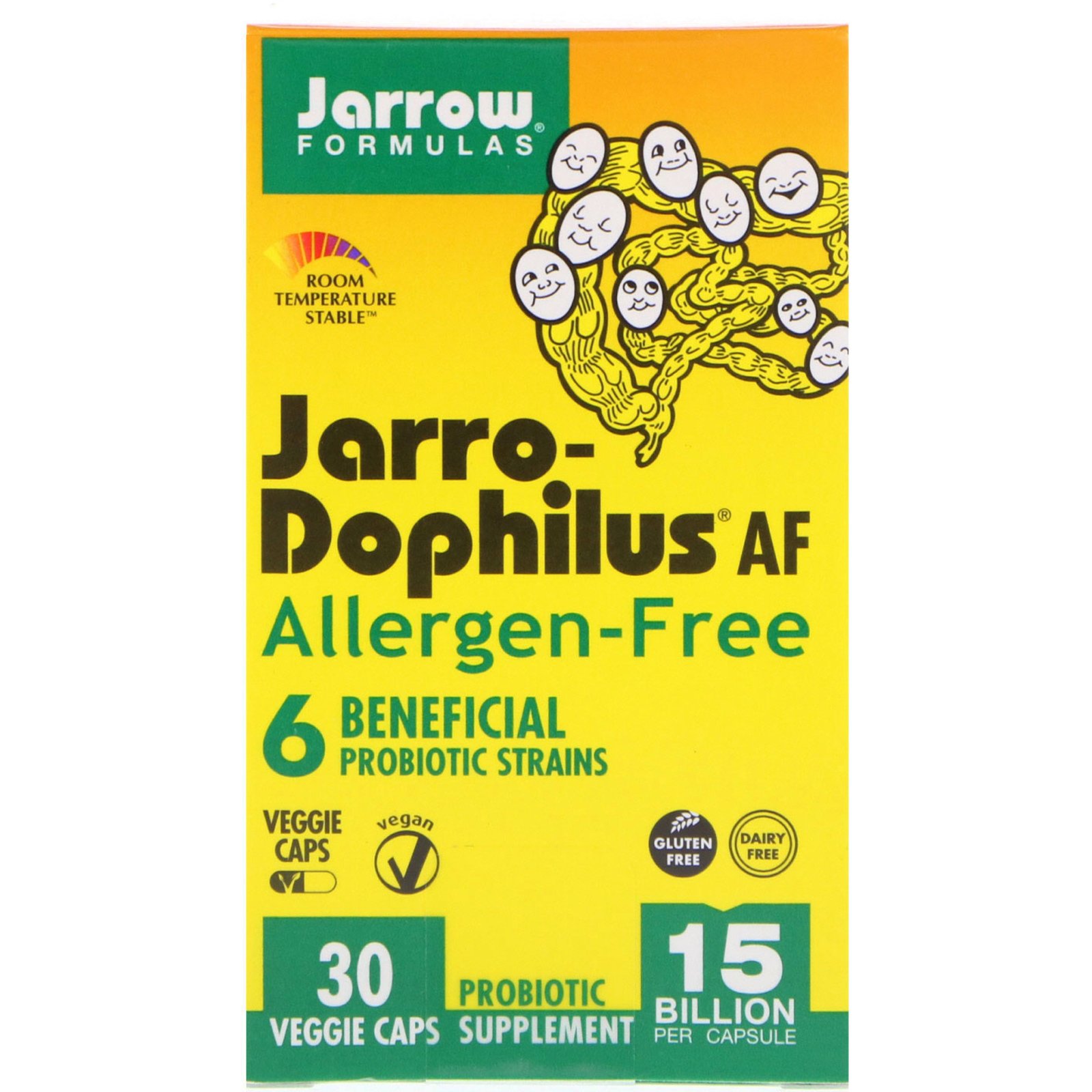 Jarrow Formulas, Jarro-Dophilus AF, Livre de Alergênicos, 15 Bilhões, 30 Cápsulas Vegetais
