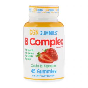 California Gold Nutrition, Gomas de Complexo B, Sem Gelatina, Sem Glúten, Sabor Natural de Morango, 45 Gomas