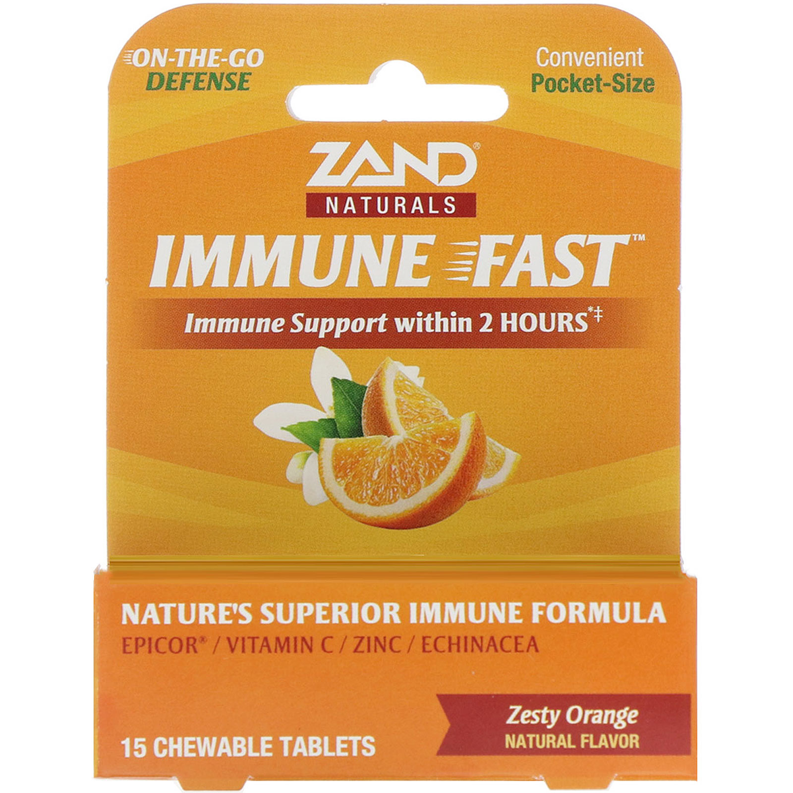 Zand, Immune Fast, Laranja Azeda, 15 Comprimidos Mastigáveis