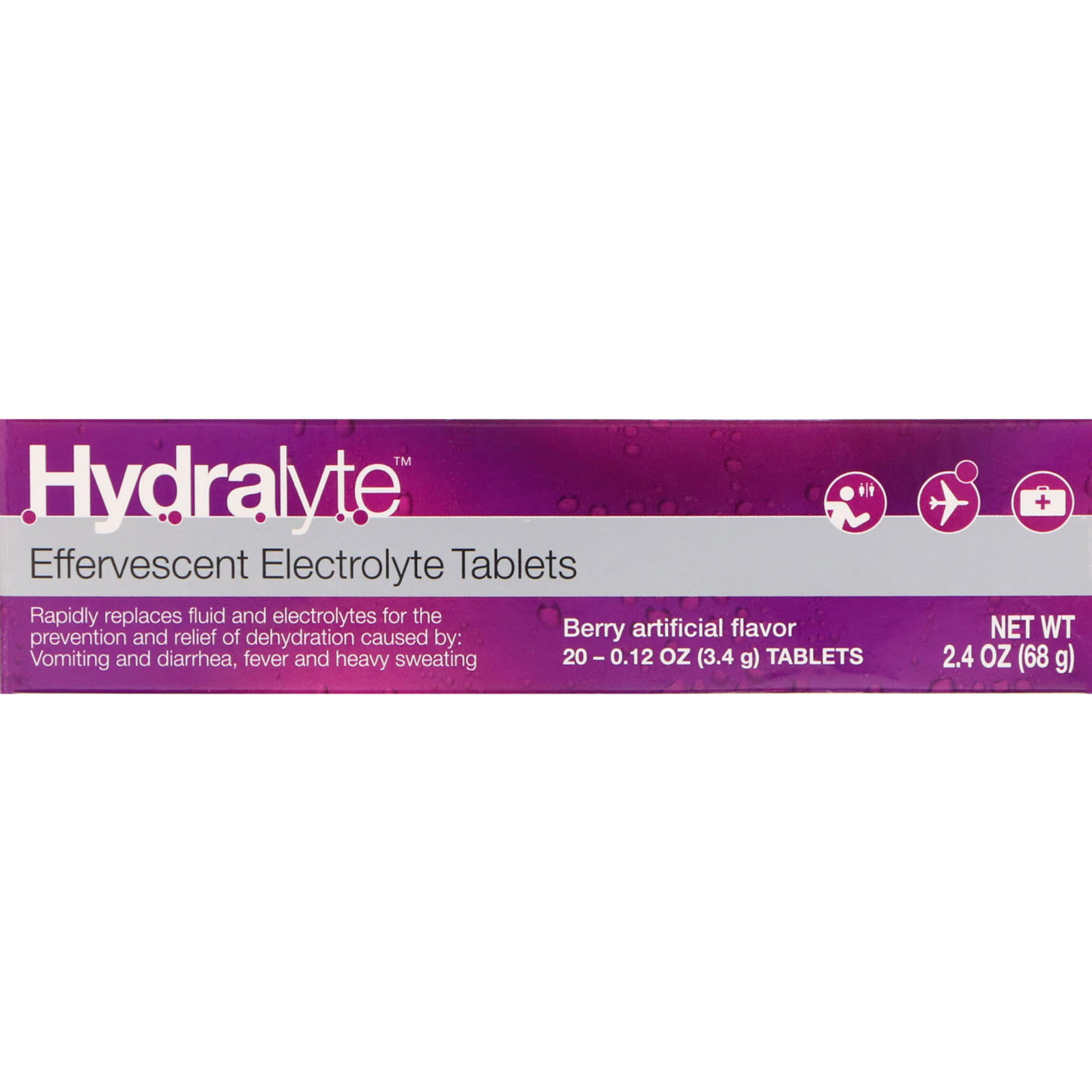 Hydralyte, Eletrólito Efervescente, Aroma Artificial de Bagas, 20 Pastilhas, 2,4 oz (68 g)