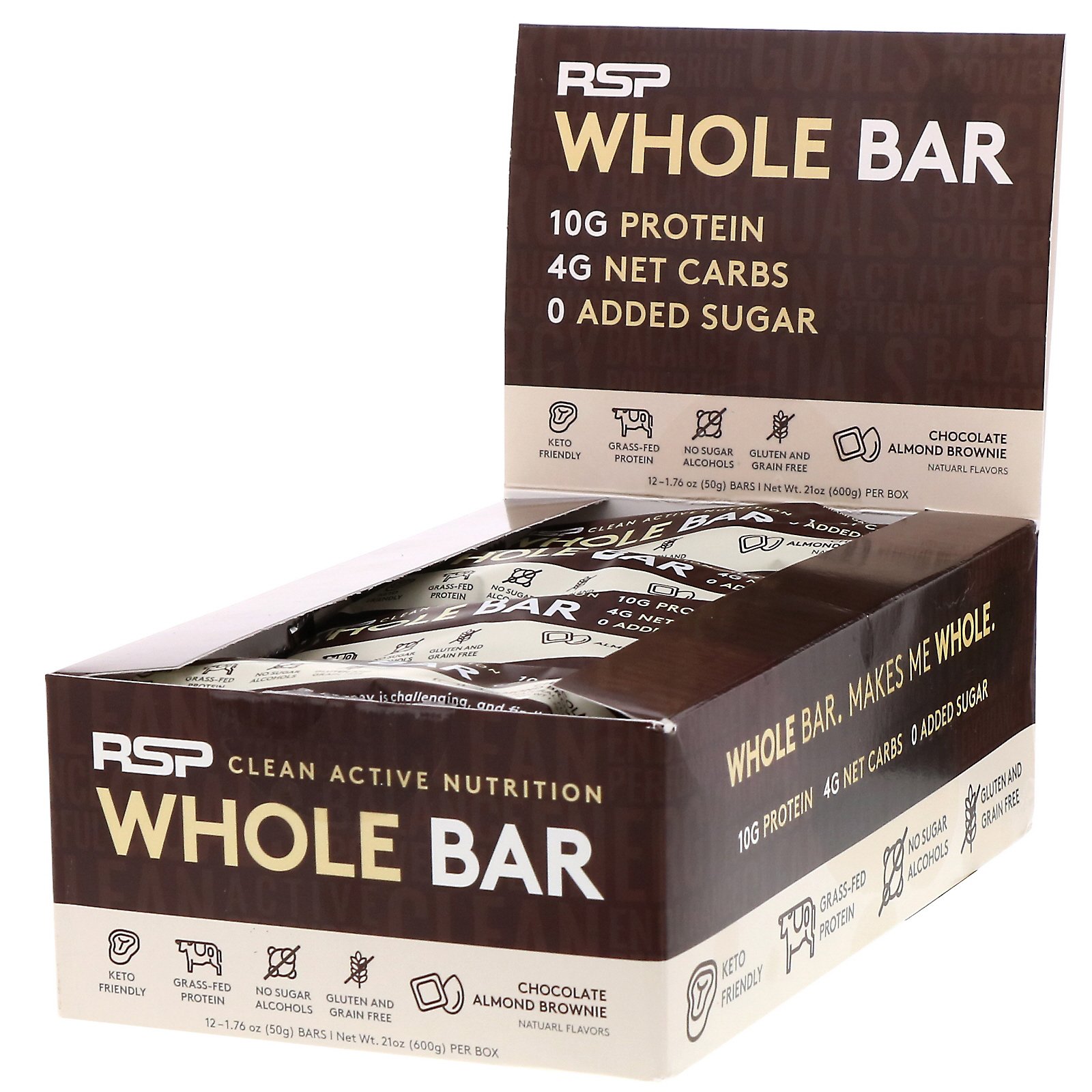 RSP Nutrition, Barra Inteira, Brownie de Chocolate e Amêndoas, 12 Barras, 1,76 oz (50 g) Cada