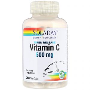 Solaray, Vitamina C com Libereação Controlada, 500 mg, 250 Cápsulas Vegetarianas