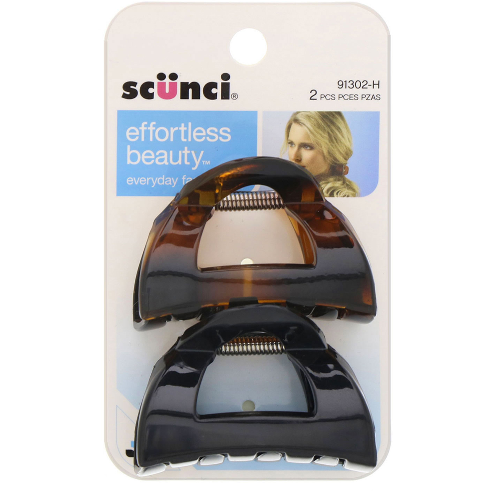 Scunci, Prendedor de cabelo estilo piranha Effortless Beauty, 2 peças