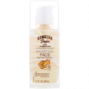 Hawaiian Tropic, Hidratação sedosa, face leve, loção não oleosa com protetor solar, FPS 30, 50 ml