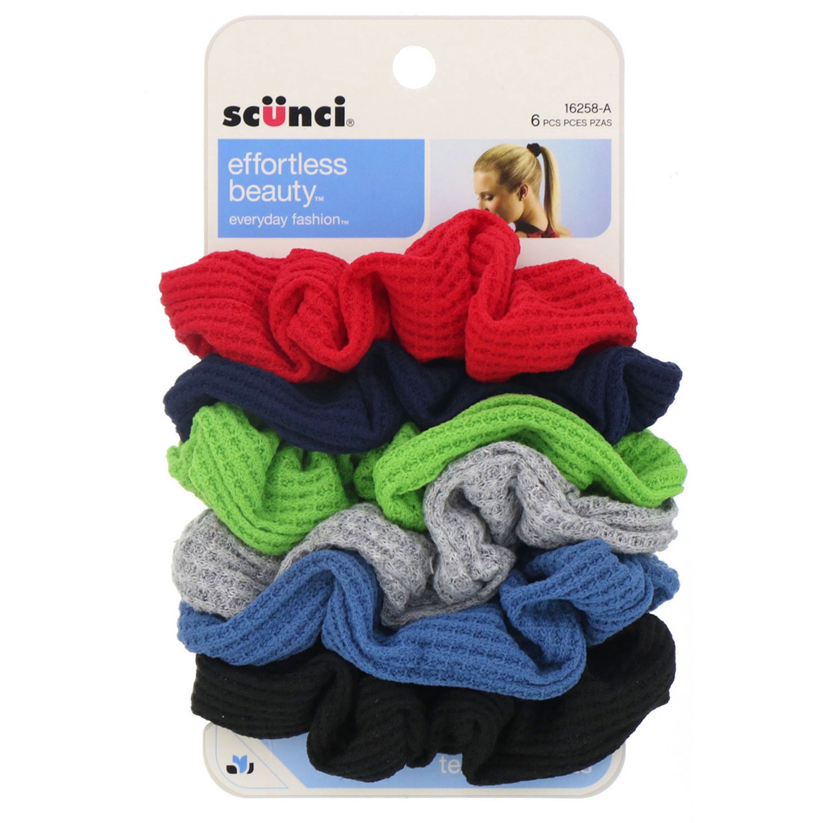 Scunci, Elástico de cabelo tipo scrunchies Thermal Twister Effortless Beauty, cores variadas, 6 peças