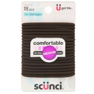 Scunci, Elásticos No Damage, confortáveis, fixação média o dia todo, marrons, 18 peças