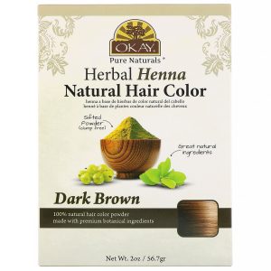 Okay Pure Naturals, Tintura Natural Vegetal para Cabelo com Henna, Marrom Escuro, 56,7 g (2 oz)