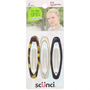 Scunci, Prendedores ovais No Slip Grip, fixação o dia todo, cores variadas, 3 peças