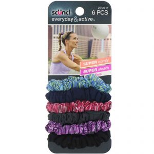 Scunci, Elástico para rabo de cavalo Everyday & Active, space-dyed e sólidos, 6 peças