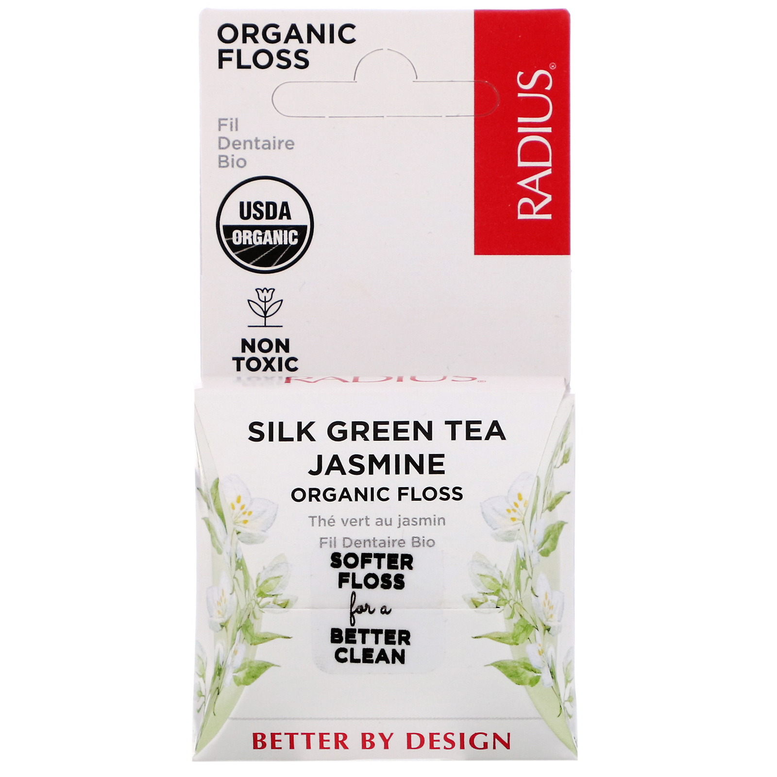 RADIUS, Fio Dental Orgânico, Seda, Chá-Verde de Jasmim, 33 m