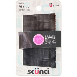 Scunci, Grampos Non Slip Grip, Color Match, pretos, 50 peças