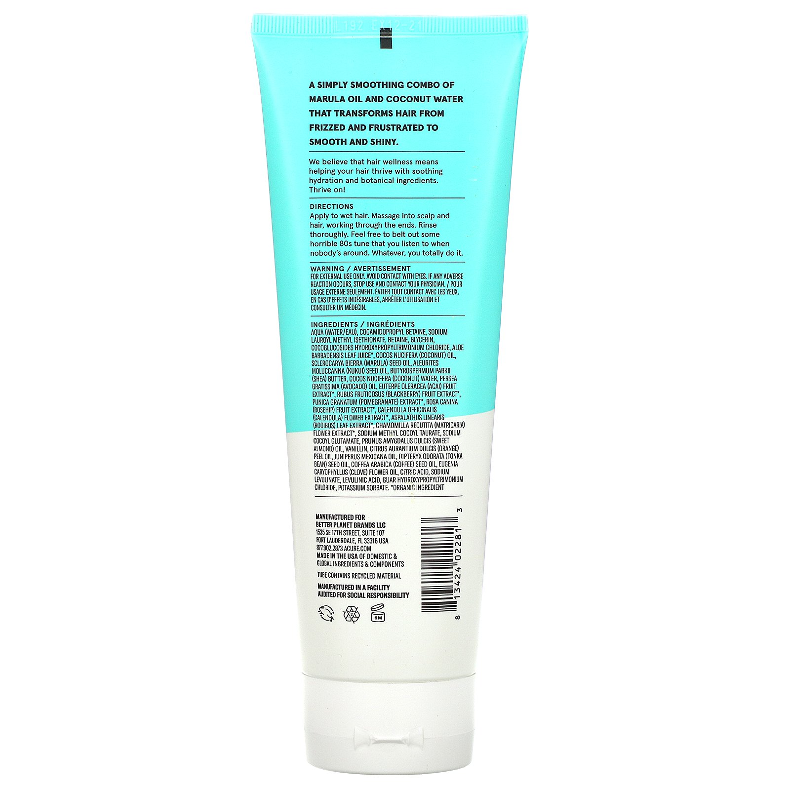 Acure, Simply Smoothing Shampoo, Coconut & Marula Oil, 8 fl oz (236.5 ml) - Imagem 2
