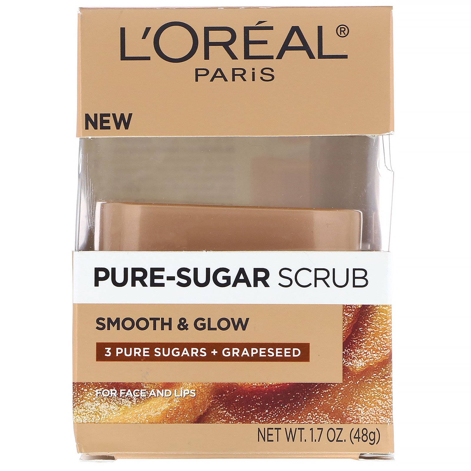 L'Oreal, Pure-Sugar Scrub, Smooth & Glow, 3 açúcares puros + semente de uva, 48 g - Imagem 2
