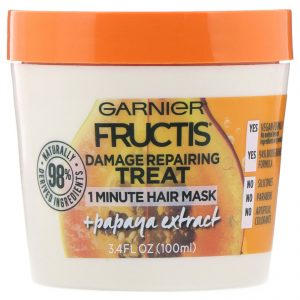 Garnier, Fructis, Tratamento reparador de danos, Máscara para cabelos de 1 minuto, + Extrato de papaia, 100 ml