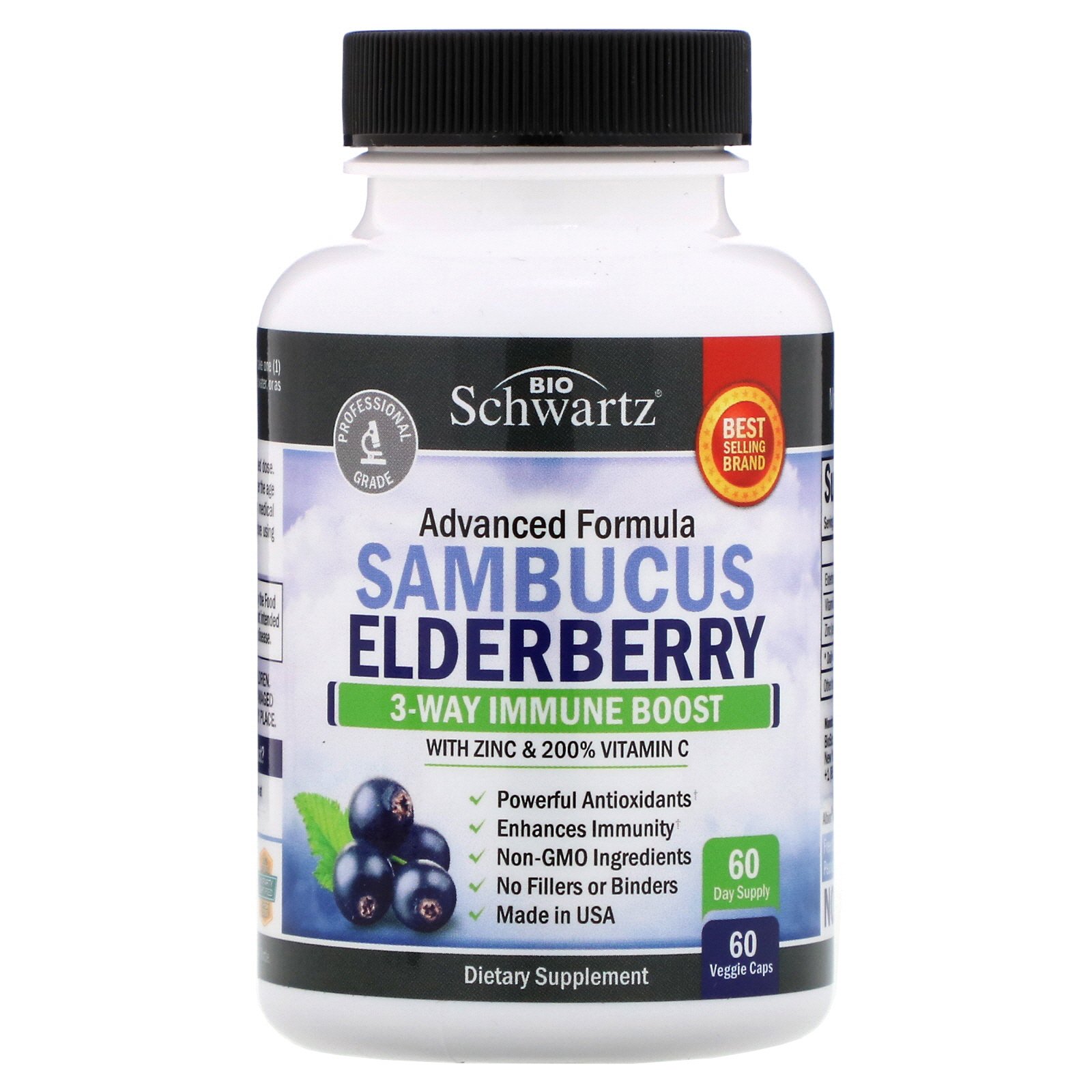 BioSchwartz, Fórmula Avançada Sambucus Elderberry, 60 Cápsulas Vegetais - Imagem 3