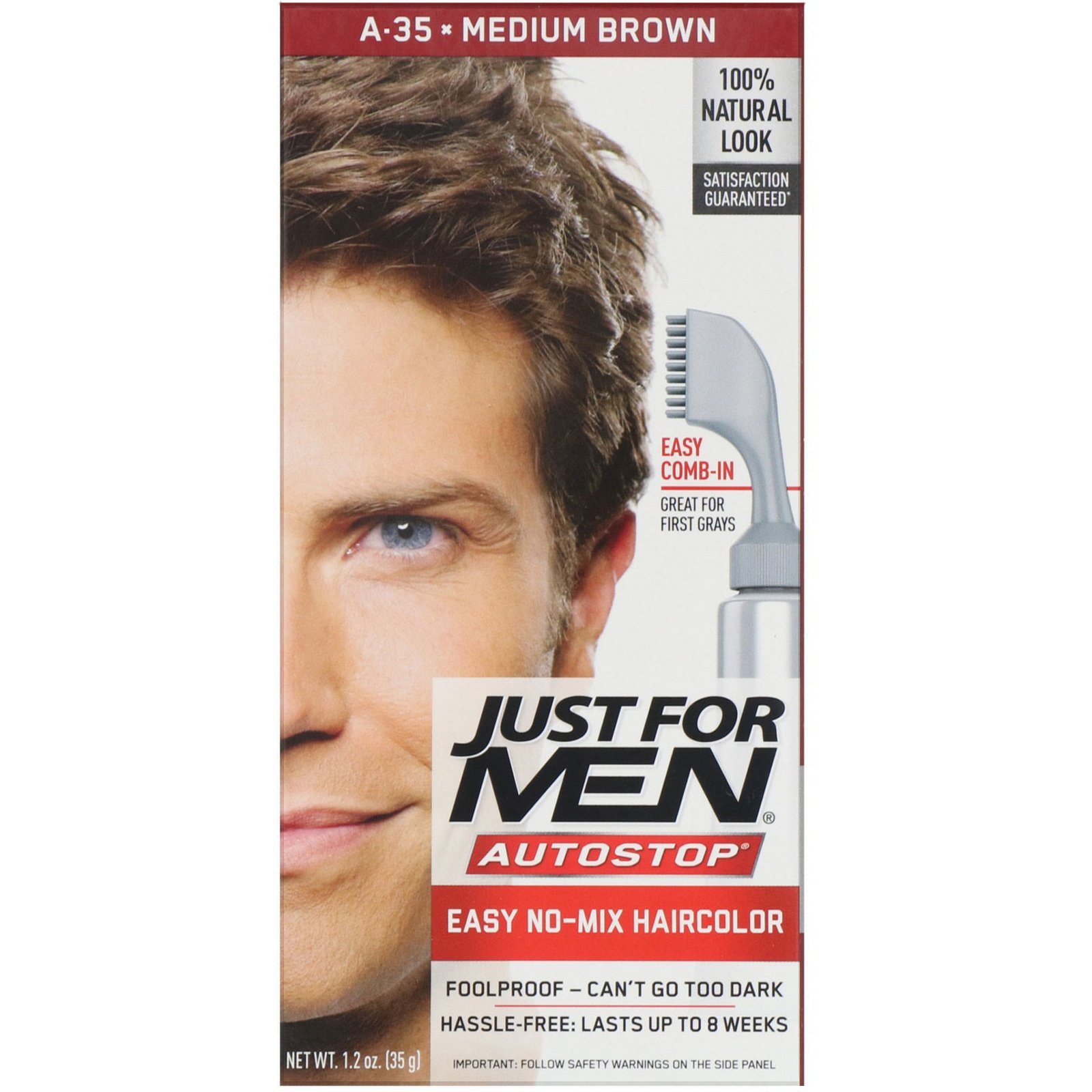 Just for Men, Tintura para cabelo masculino Autostop, Medium Brown A-35, 35 g