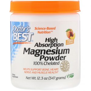 Doctor's Best, Pó de Magnésio de Alta Absorção 100% Quelato com Albion Minerals, Sabor Pêssego, 347 g (12,3 oz)