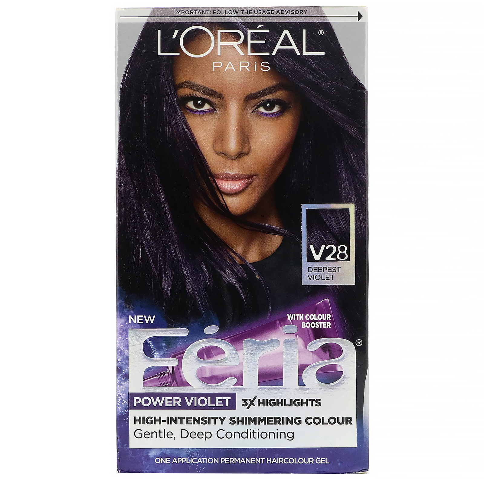 L'Oreal, Feria, Power Violet, cor brilhante de alta intensidade, Deepest Violet V28, 1 aplicação