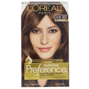 L'Oreal, Superior Preference, Sistema Fade-Defying Color + Shine, Warmer, Medium Chestnut Brown 5CB, 1 Aplicação