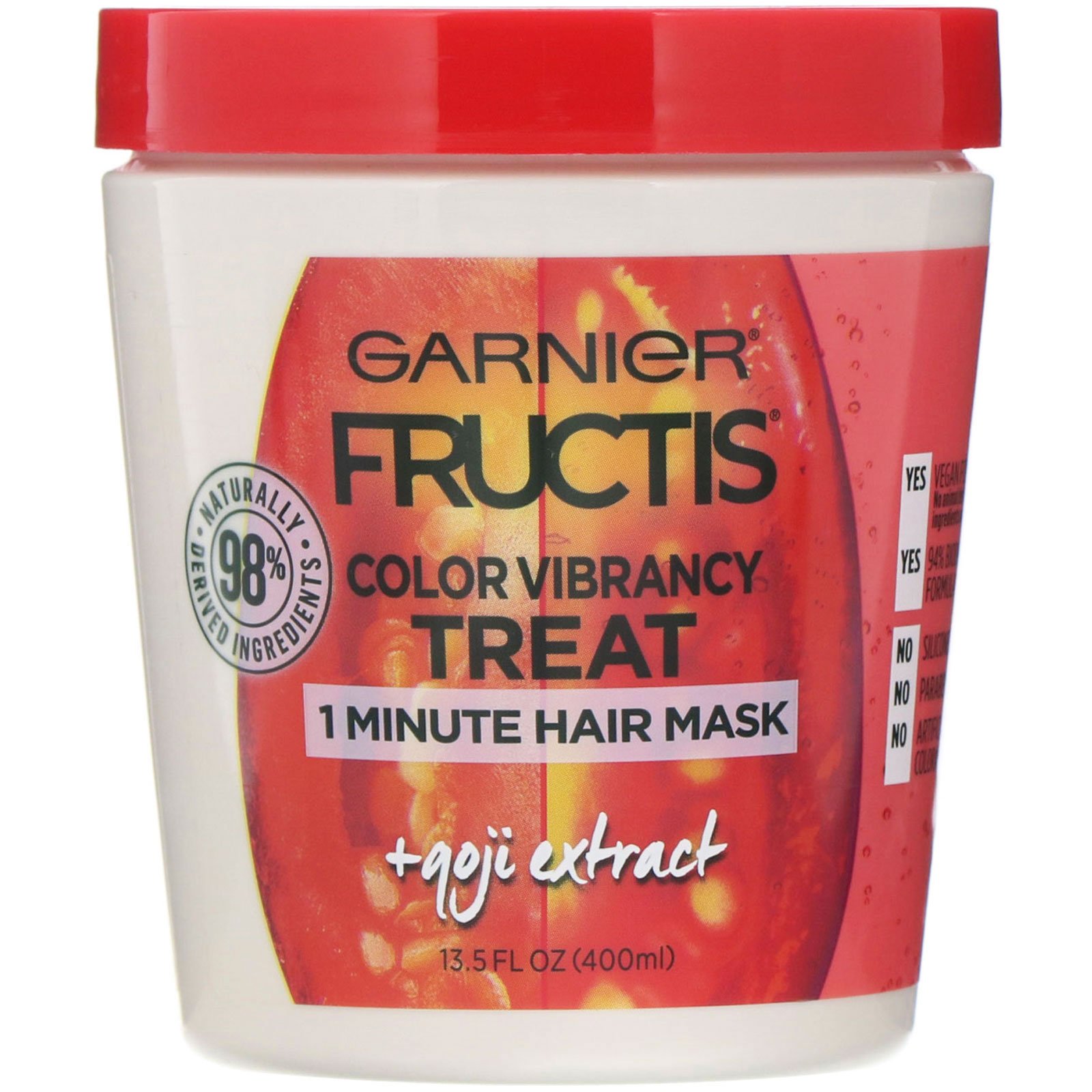 Garnier, Fructis, Tratamento cor vibrante, Máscara para cabelos de 1 minuto, com extrato de goji berry, 400 ml