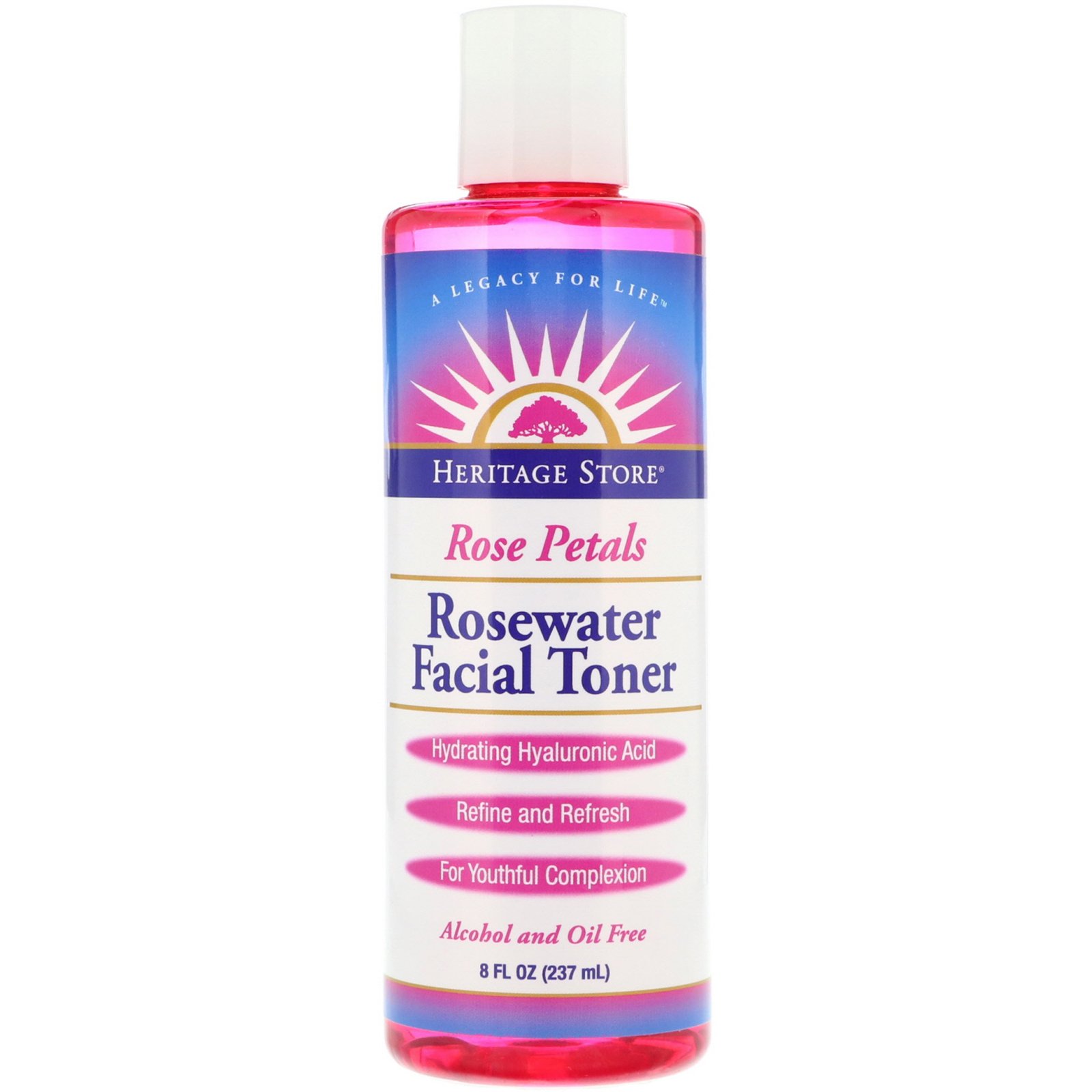 Heritage Store, Tonificador Facial de Água de Rosas, Pétalas de Rosa, 237 ml