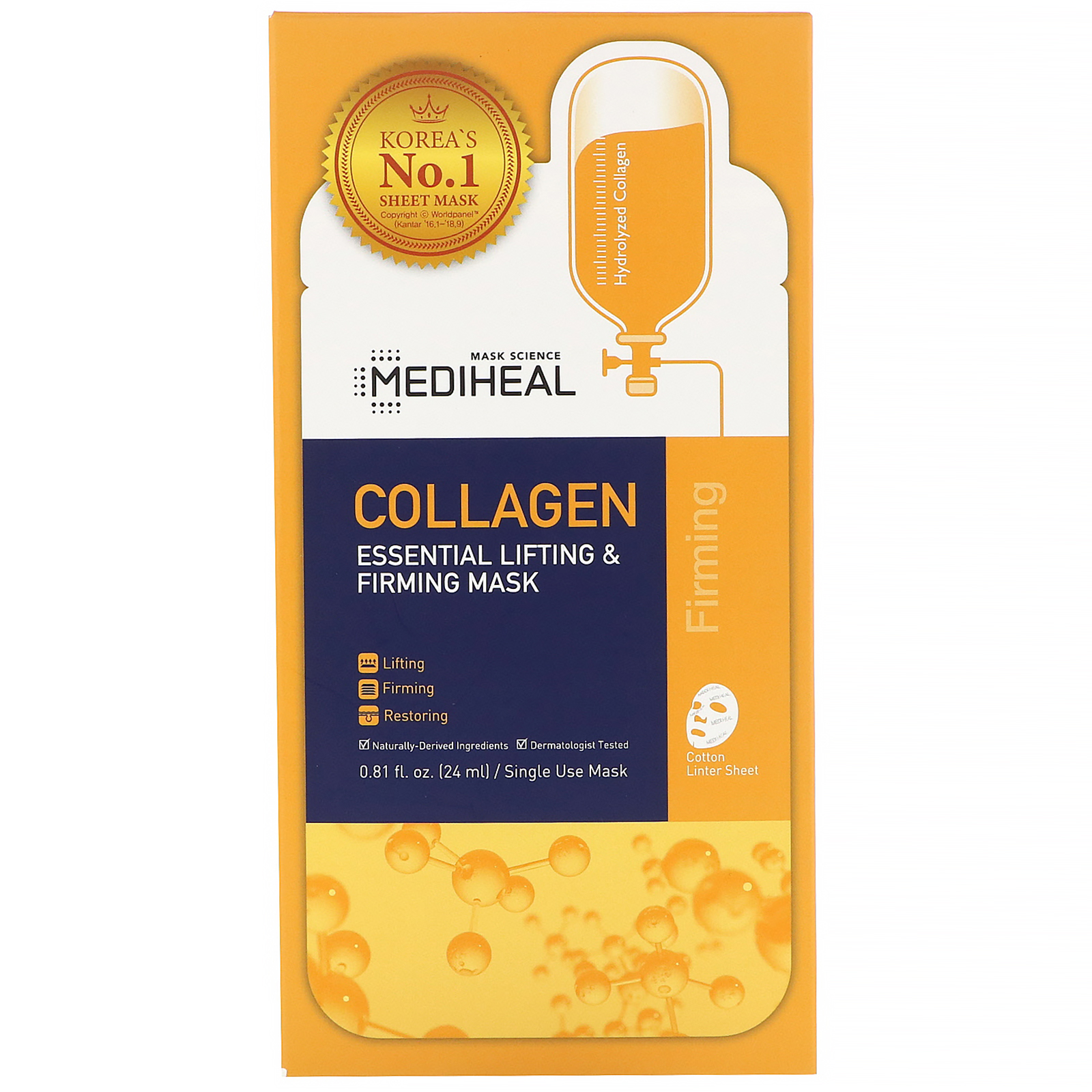 Mediheal, Colágeno, Máscara Essencial Revigorante e Firmadora, 5 Folhas, 24 ml (0,81 fl oz) Cada - Imagem 2
