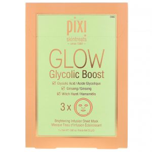 Pixi Beauty, Skintreats, Glow Glycolic Boost, Brightening Infusion Sheet Mask, 3 Sheets, 0.80 oz (23 g) Each