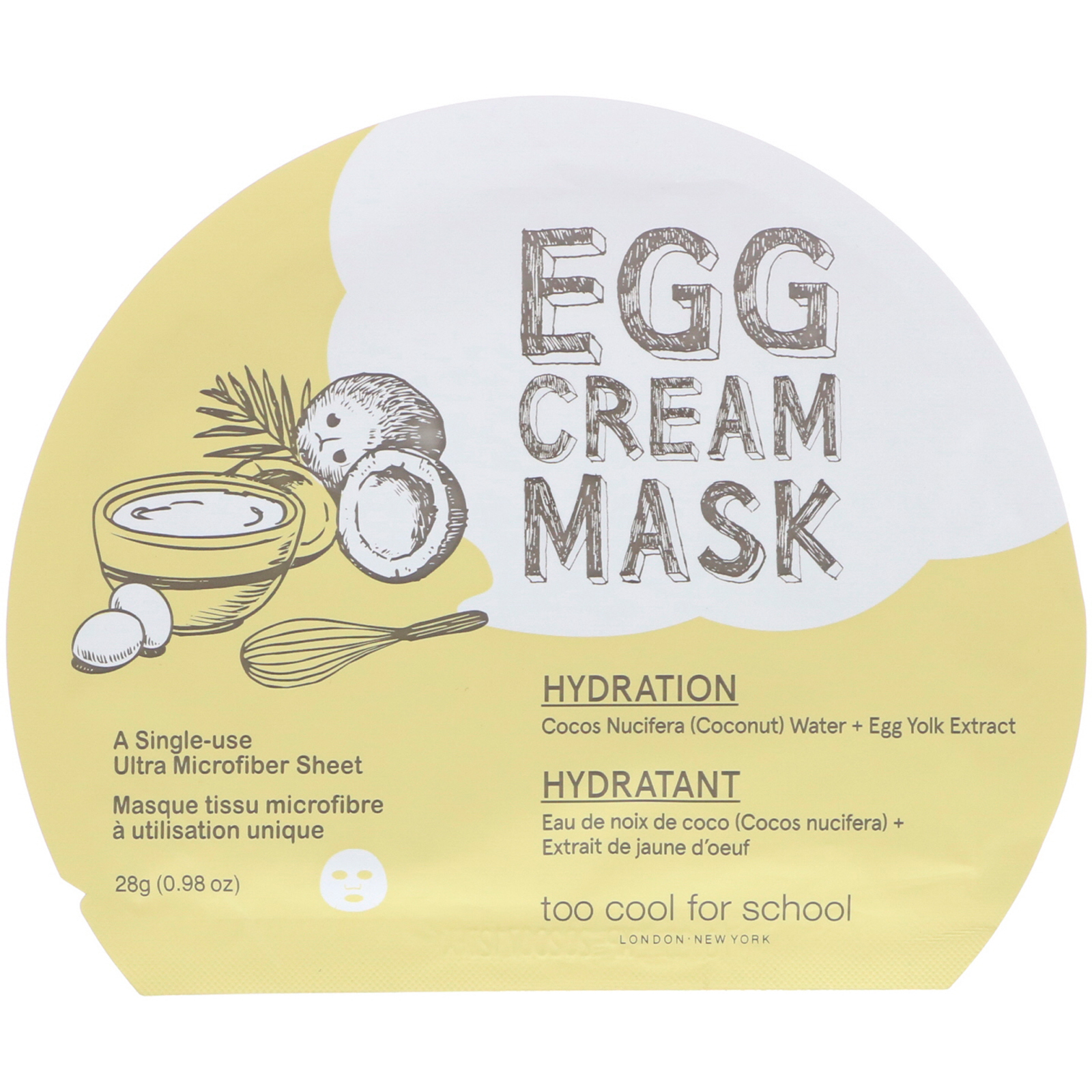 Too Cool for School, Máscara de Creme de Ovo, Hidratação, 1 Folha, (0,98 oz) 28 g