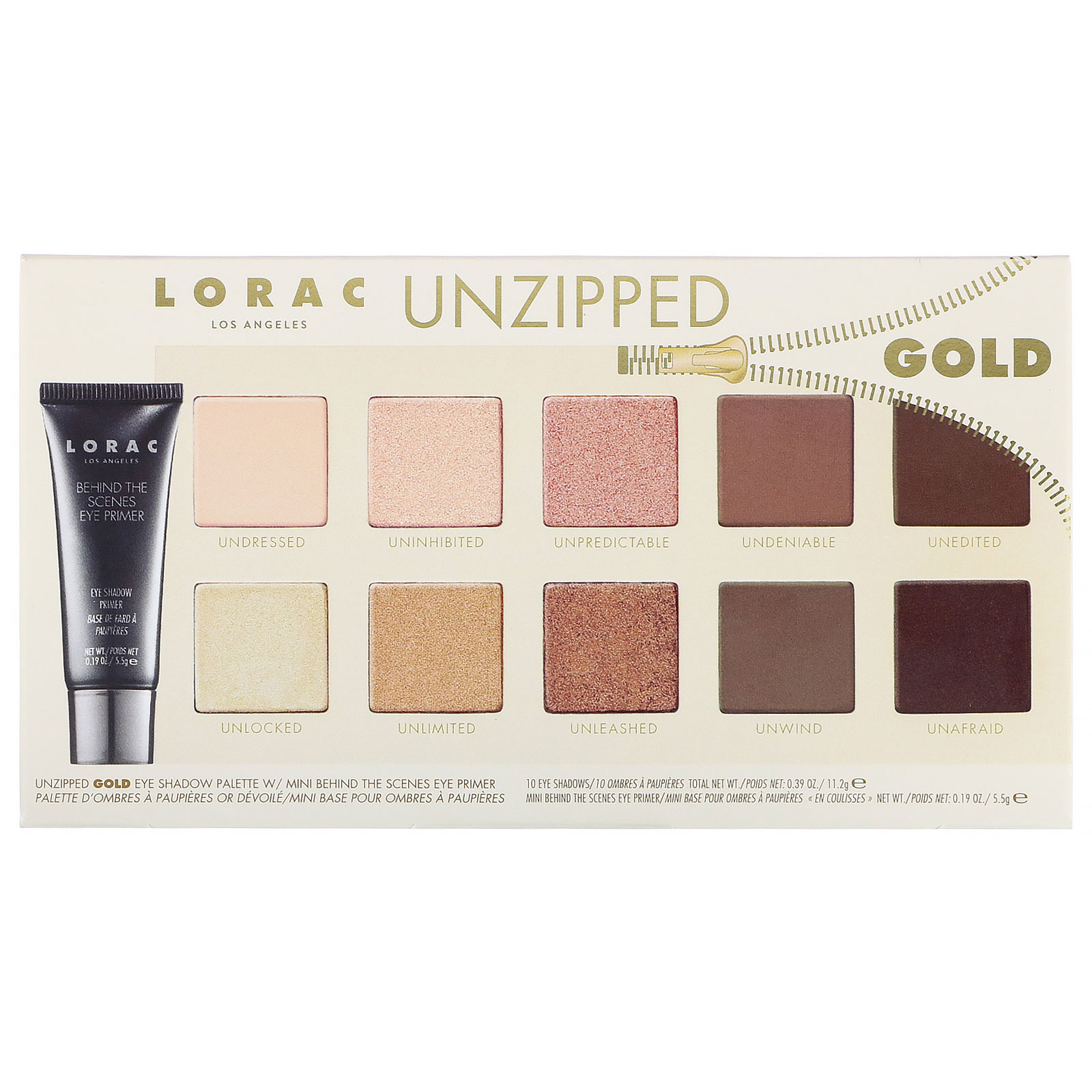 Lorac, Paleta de sombra Unzipped Gold Eye com mini primer para olhos Behind The Scenes, 16,7 g - Imagem 3