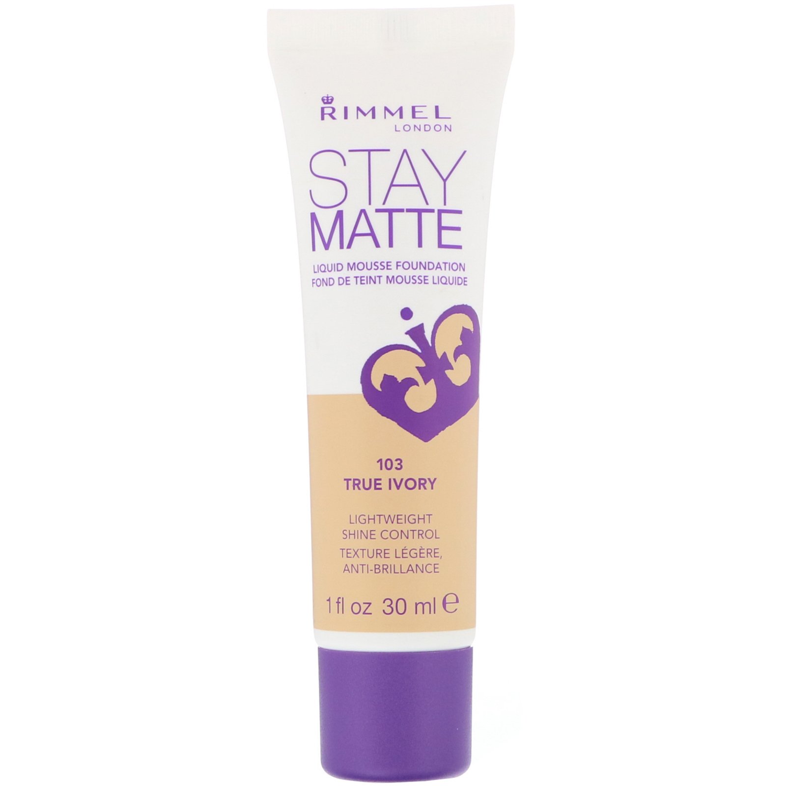 Rimmel London, Base em mousse líquido Stay Matte, 103 Marfim verdadeiro, 30 ml