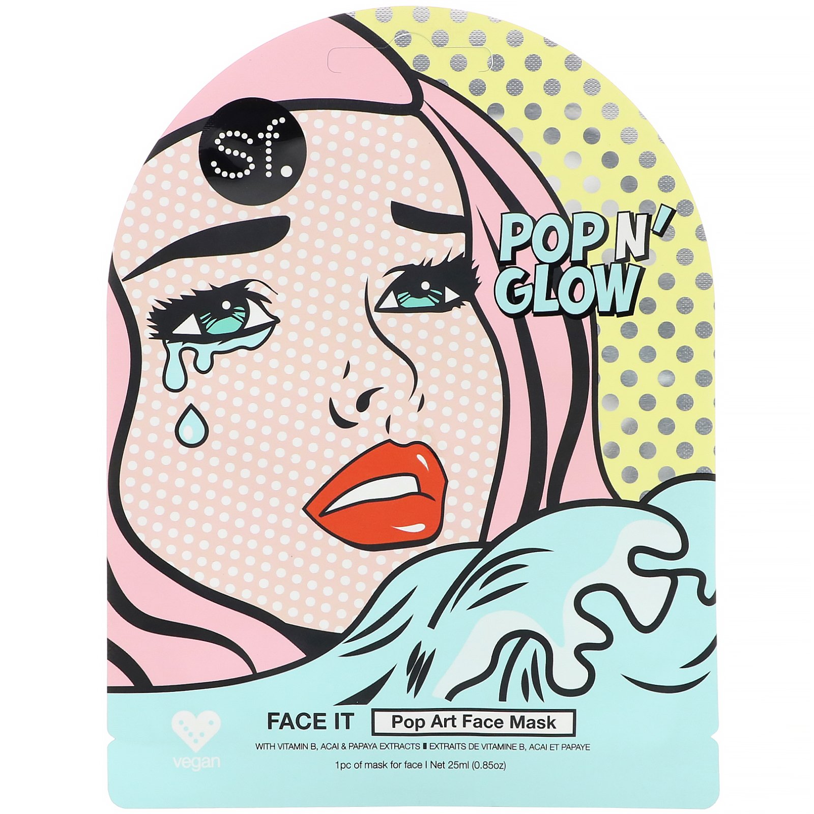SFGlow, POP n' Glow, Face It, Máscara Facial Pop Art, 1 Unidade, 25 ml (0,85 oz)