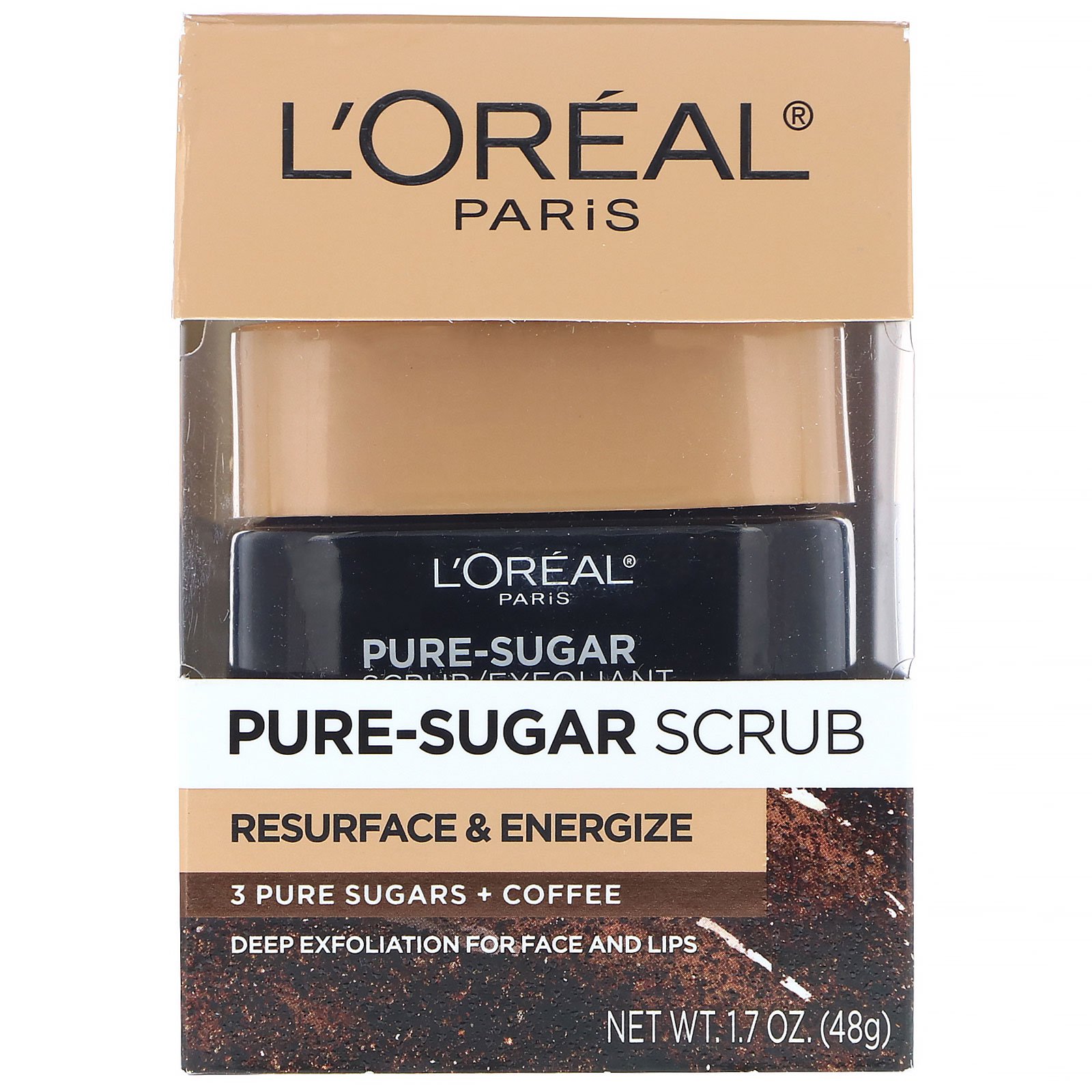 L'Oreal, Pure-Sugar Scrub, Resurface & Energize, 3 açúcares puros + café, 48 g - Imagem 2