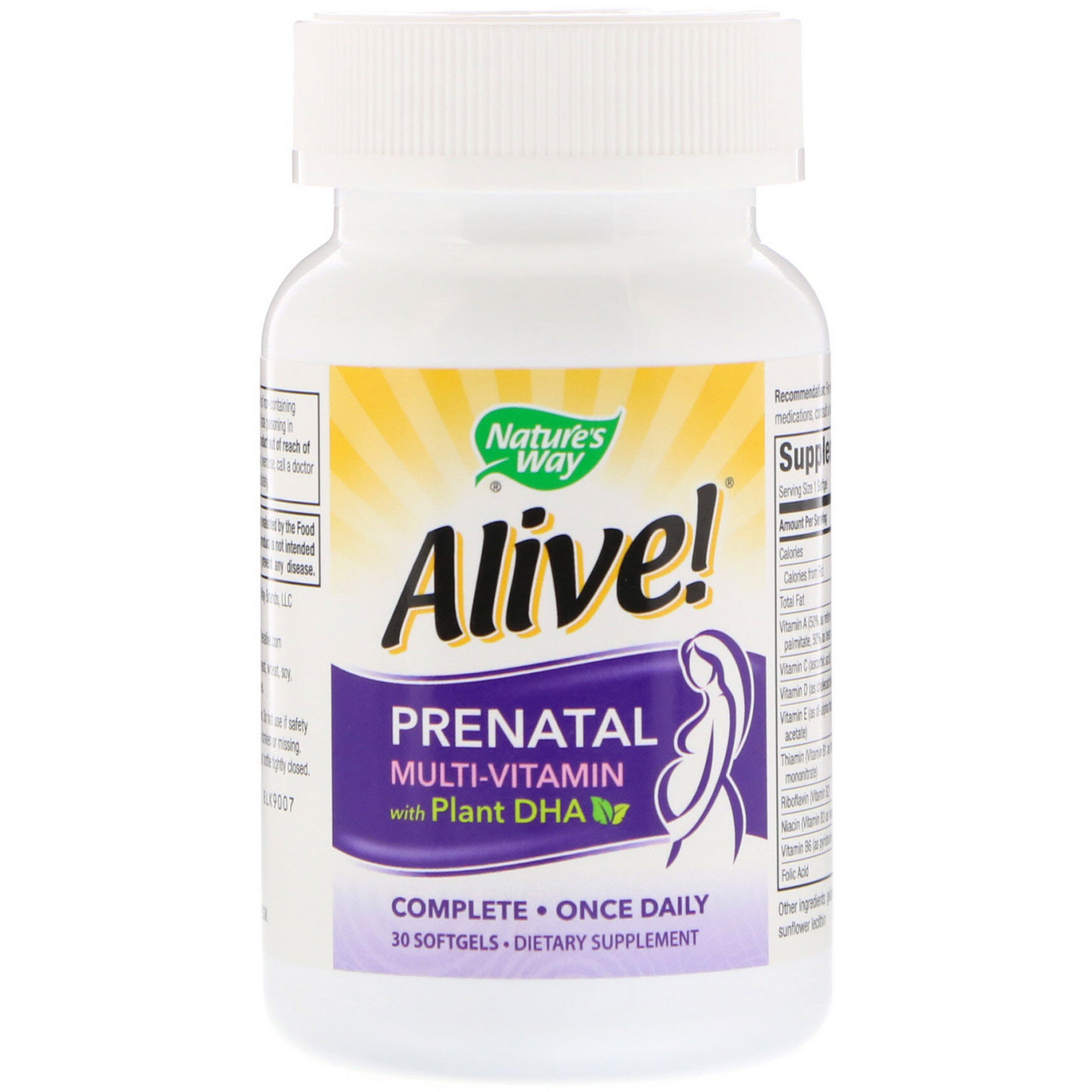 Nature's Way, Alive! Multivitamínico Pré-Natal com DHA Vegetal, Sabor Morango, 30 Cápsulas Gelatinosas - Imagem 3