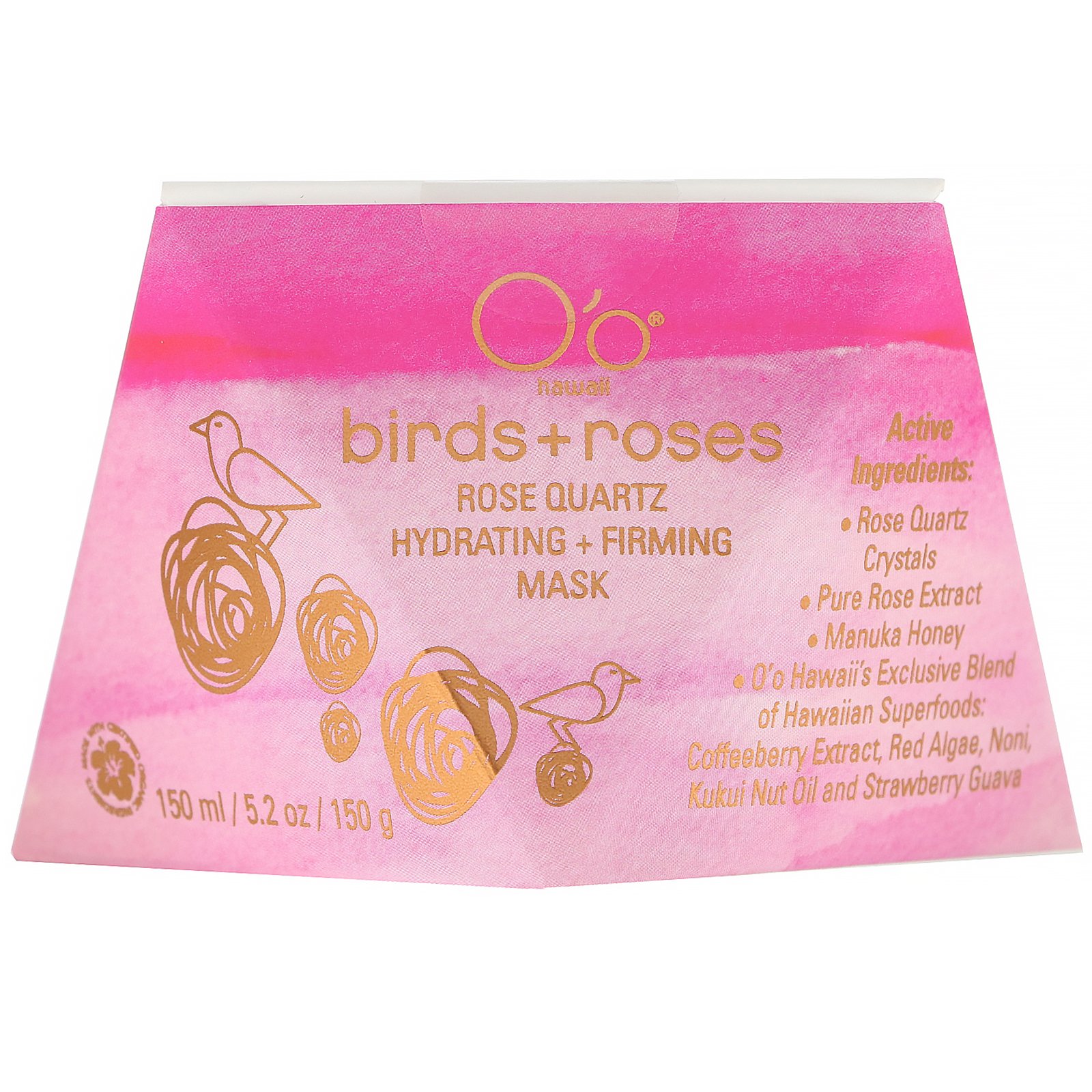 O'o Hawaii, Birds + Roses, Máscara Hidratante e Firmadora de Quartzo Rosa, 150 g (5,2 oz) - Imagem 2