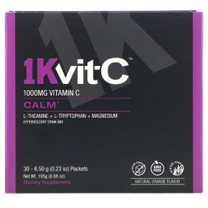 1Kvit-C, Vitamina C, Calma, Mistura Efervescente para Bebida, Sabor Natural de Laranja, 1.000 mg, 30 Envelopes, 6,50 g (0,23 oz) Cada