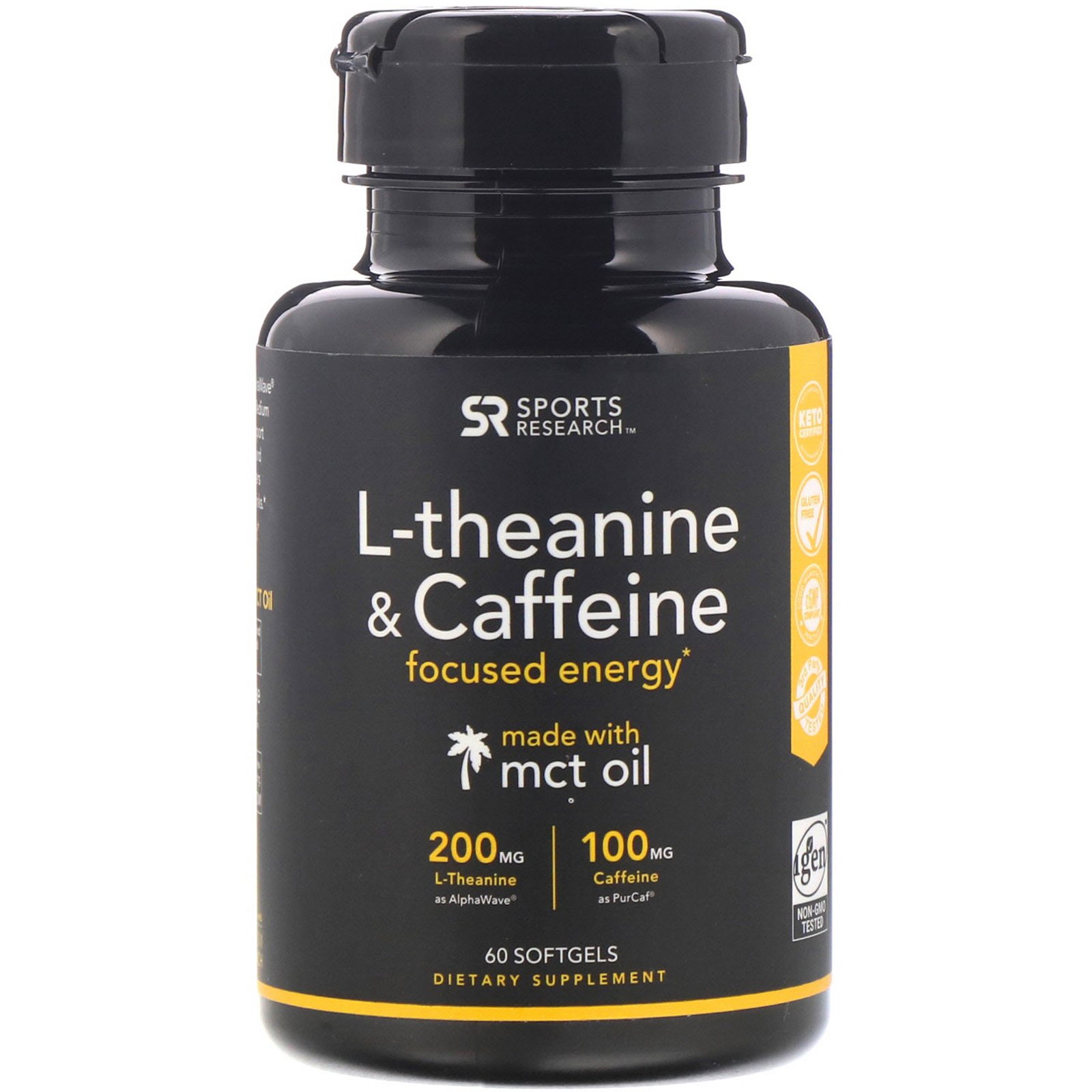 Sports Research, L-Theanine & Caffeine with MCT Oil, 60 Softgels