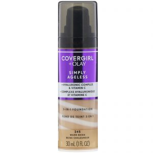 Covergirl, Olay Simply Ageless, Base 3 em 1, 245 Bege quente, 30 ml