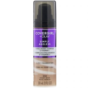 Covergirl, Olay Simply Ageless, Base 3 em 1, 250 Bege cremoso, 30 ml