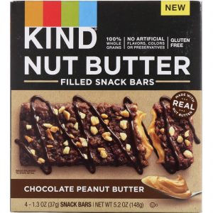 KIND Bars, Barras de lanche recheadas com manteiga de nozes, Manteiga de amendoim e chocolate, 4 barras, 37 g (1,3 onças) cada