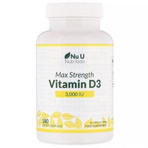 Nu U Nutrition, Vitamina D3 Máxima Potência, 3.000 UI, 180 Cápsulas Gelatinosas