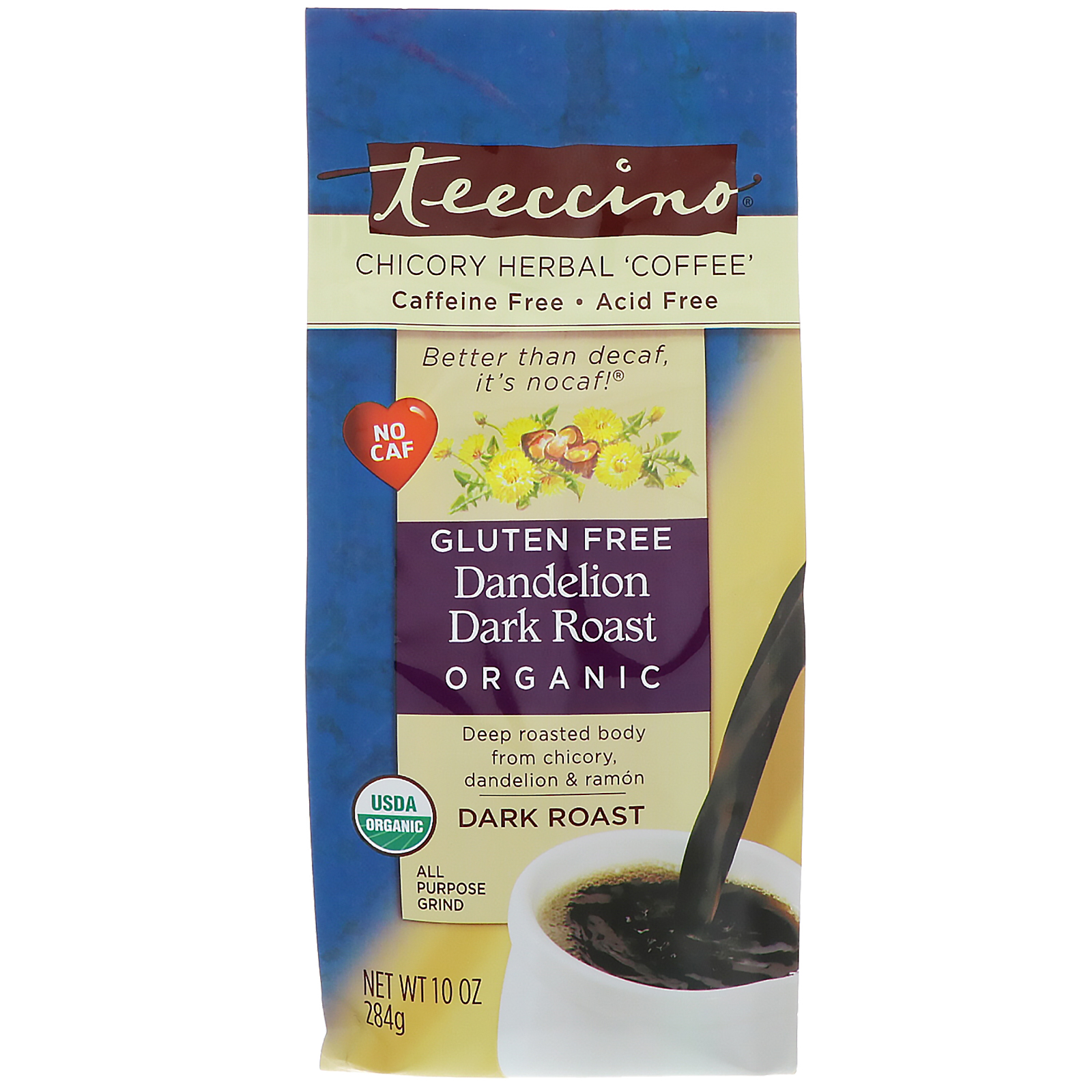 Teeccino, Café Herbal de Chicória, Dandelion Dark Roast, Sem Cafeína, 10 oz (284 g)