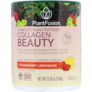 PlantFusion, Peptídeos de Plantas Completas, Colágeno para Beleza, Limonada de Morango, 6,35 oz (180 g)