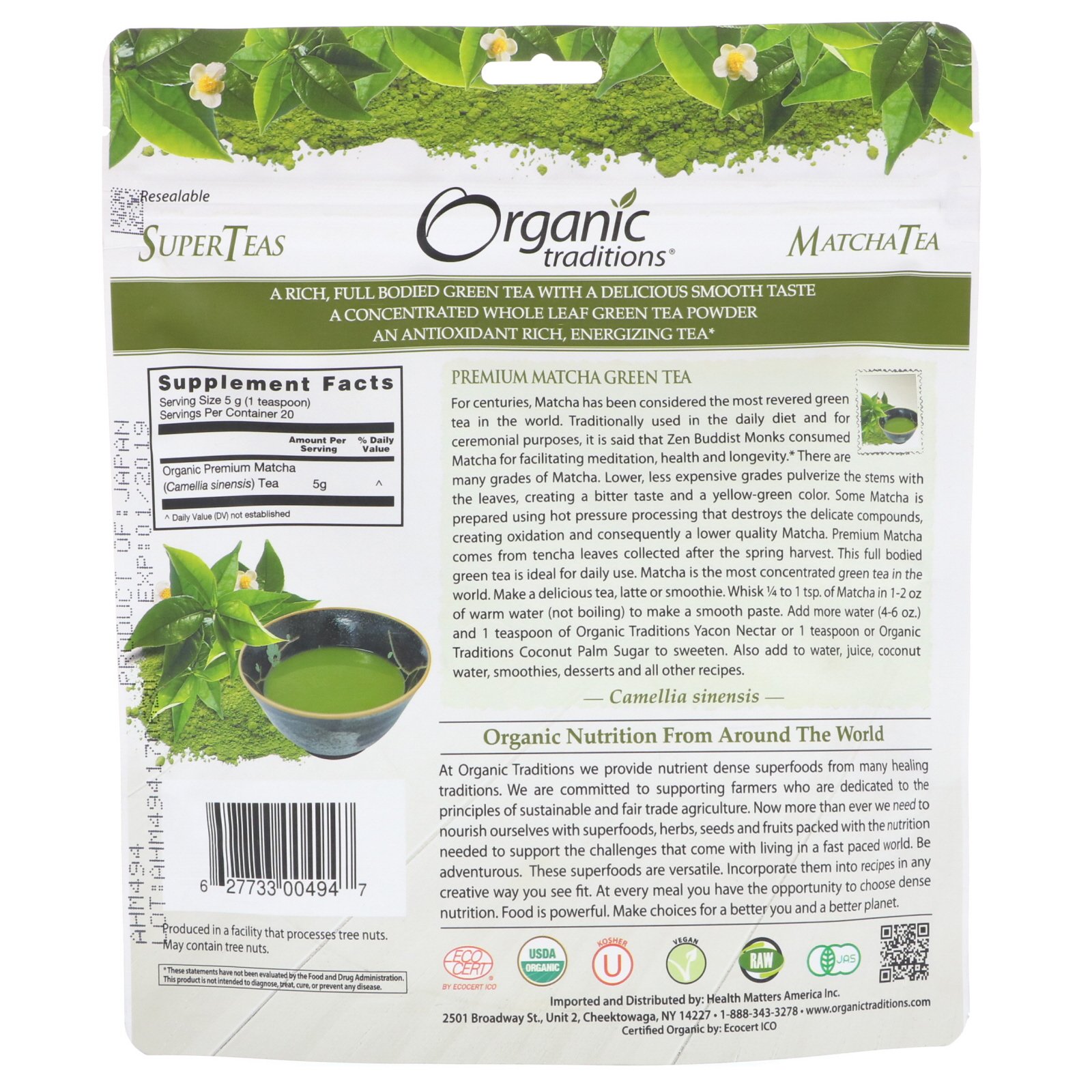 Organic Traditions, Chá Verde Matcha Premium, 3,5 oz (100 g) - Imagem 2