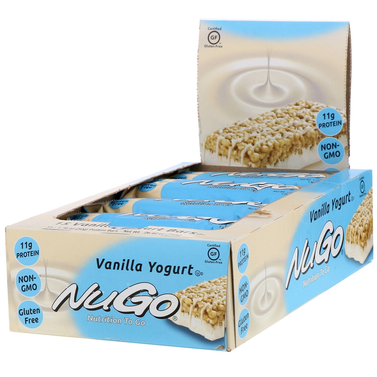 NuGo Nutrition, Nutrition To Go, Iogurte de Baunilha, 15 Barras, 1,76 oz (50 g) Cada