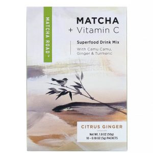 Matcha Road, Matcha + Vitamina C, Mistura de Superalimentos para Bebidas, Cítricos com Gengibre, 10 Envelopes, 5 g (0,18 oz) Cada