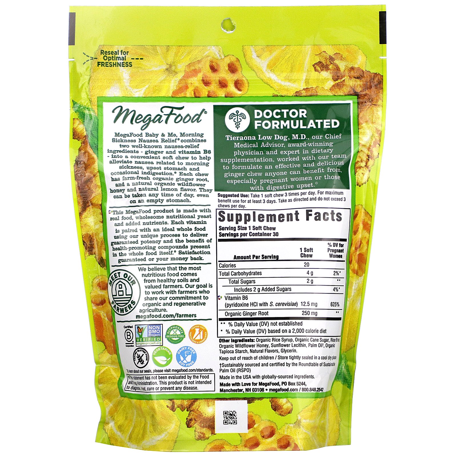 MegaFood, Baby & Me, Morning Sickness Nausea Relief, Honey Lemon Ginger, 30 Soft Chews - Imagem 2