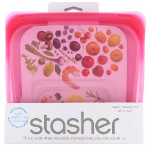 Stasher, Embalagem Reutilizável de Silicone para Alimentos, Tamanho Sanduíche Médio, Framboesa, 450 ml (15 fl oz)