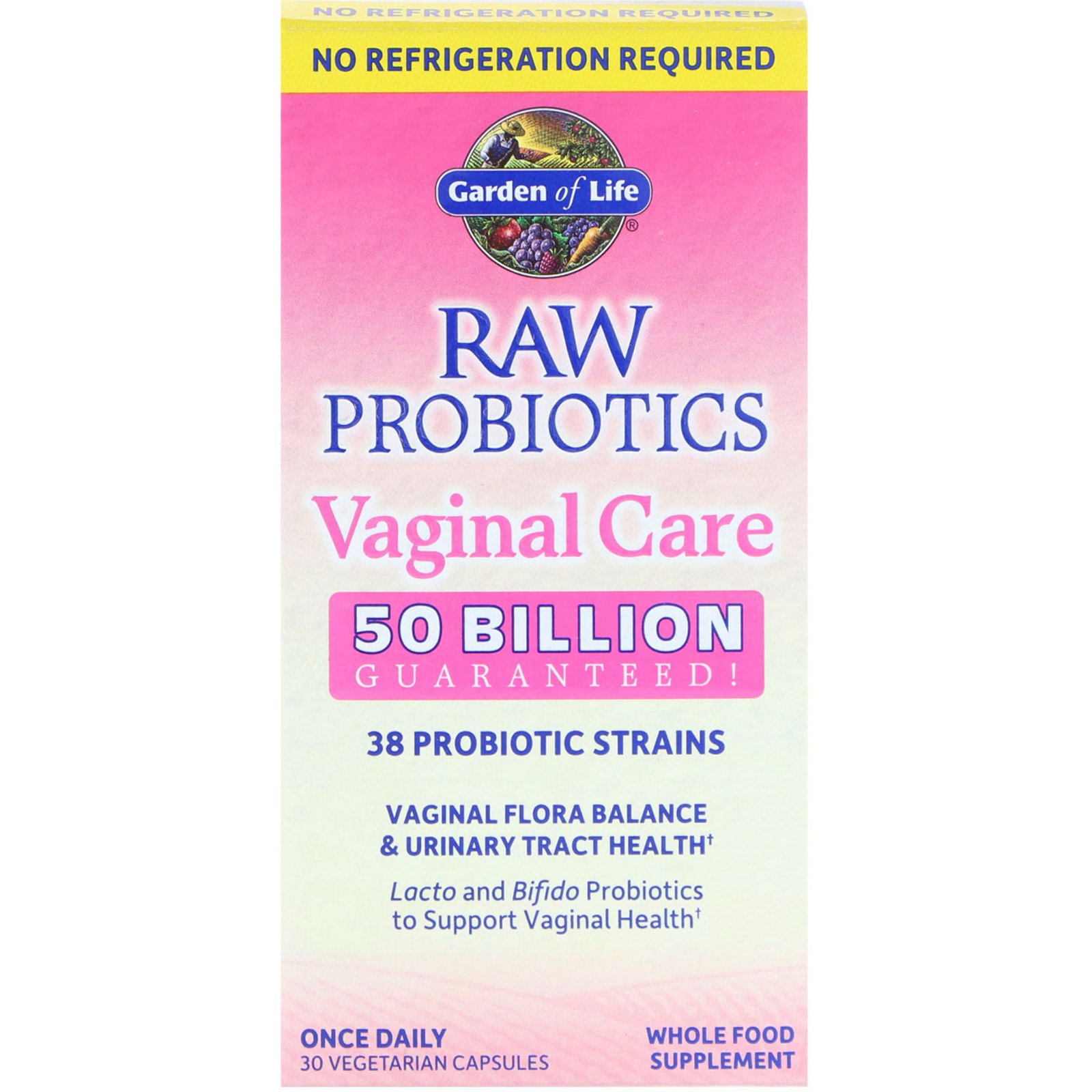 Garden of Life, Raw Probiotics, Vaginal Care, 30 Cápsulas Vegetais