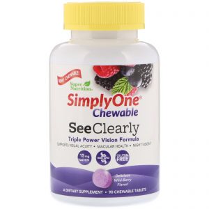 Super Nutrition, SimplyOne, Fórmula See Clearly de Potência Tripla para a Visão, Sabor Frutas Silvestres, 90 Comprimidos Mastigáveis